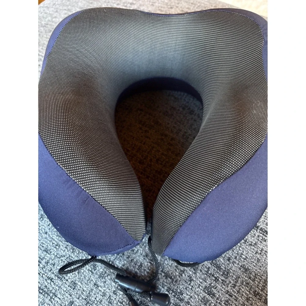 MLVOC Memory Foam Travel Neck Pillow Navy Blue‎ with Drawstring Storage Bag